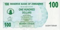 (,) Банкнота Чек на предъявителя Зимбабве 01.08.2006 год 100 долларов    UNC