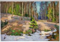 Картина Тулаев В. Н. 1977 г. Лесной пейзаж № 1 масло картон 35х24 см