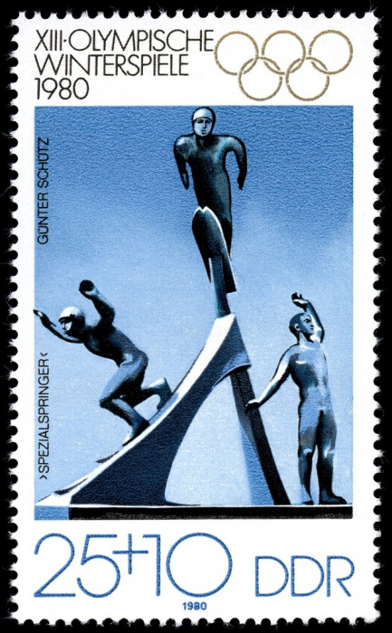 (1980-003) Марка Германия (ГДР) &quot;Скульптуры&quot;    Зимние ОИ 1980, Лейк Плэсид III O