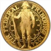 (№1934xs19.) Монета Швейцария 1934 год 100 Francs (Федеральный фестиваль в Фрибург)