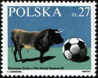(1982-023) Марка Польша "Бык и мяч"    Чемпионат Мира по футболу 1982, Испания II Θ