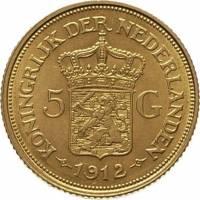 () Монета Нидерланды (Голландия) 1912 год 5  ""   Биметалл (Платина - Золото)  UNC