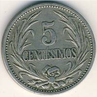(№1901km21) Монета Уругвай 1901 год 5 Centeacute;simos