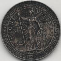 (1899) Монета Великобритания 1899 год 1 торговый доллар "Британия"  С отверстием Серебро Ag 900  VF