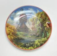 Тарелка декоративная настенная, пейзаж мельница