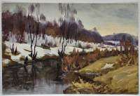 Картина Тулаев В. Н. 1978 г. Вечер на реке Пейзаж масло картон 35х24 см