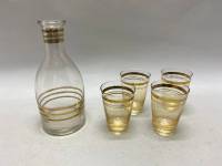 Графин + 5 стопок, стекло позолота СССР