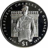 (№1995km144) Монета Либерия 1995 год 1 Dollar (Президент Франции Шарль де голь)