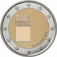 (014) Монета Словения 2019 год 2 евро "Люблянский университет"  Биметалл  UNC