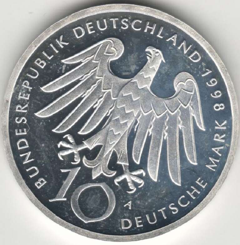 (1998a) Монета Германия (ФРГ) 1998 год 10 марок &quot;Хильдегарда Бингенская&quot;  редкий двор Серебро Ag 925