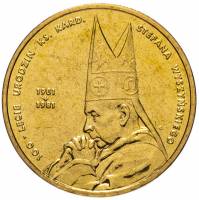 (043) Монета Польша 2001 год 2 злотых "Кардинал Стефан Вышинский"  Латунь  UNC