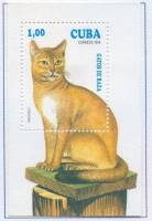 (№137) Блок марок Куба 1994 год "Абиссинская то felis silvestris зато", Гашеный