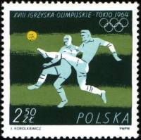 (1964-061) Марка Польша "Футбол"   Летние Олимпийские игры 1964, Токио III Θ
