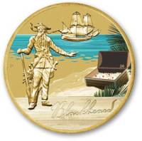 2011 Монета Тувалу 1 доллар Английский пират Эдвард Тич Черная Борода Цветная Бронза  PROOF
