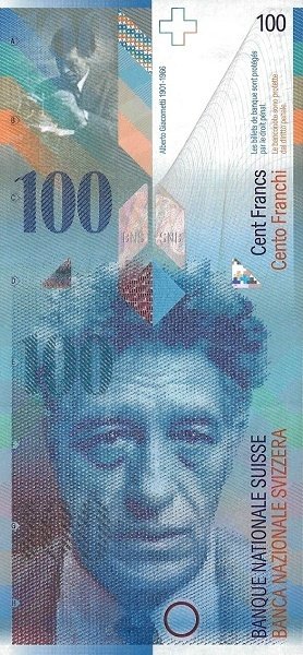2003 Банкнота Швейцария 2003 год 100 франков Альберто Джакометти Raggenbass - Roth  XF