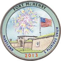 (019p) Монета США 2013 год 25 центов "Форт Мак-Генри"  Вариант №1 Медь-Никель  COLOR. Цветная