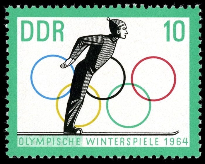 (1963-069) Марка Германия (ГДР) "Прыжки с трамплина (2)"    Зимние ОИ 1964, Инсбрук III &Theta;