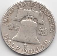(1959d) Монета США 1959 год 50 центов   Бенджамин Франклин Серебро Ag 900  XF