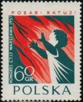 (1957-035) Марка Польша "Ребенок на фоне огня"   Международный конгресс по борьбе с пожарами III Θ