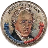 (15d) Монета США 2010 год 1 доллар "Джеймс Бьюкенен"  Вариант №2 Латунь  COLOR. Цветная