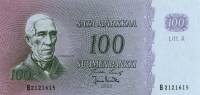 1963 Litt A Банкнота Финляндия 1963 год 100 марок Юхан Снельман Lassila - Aranko  UNC