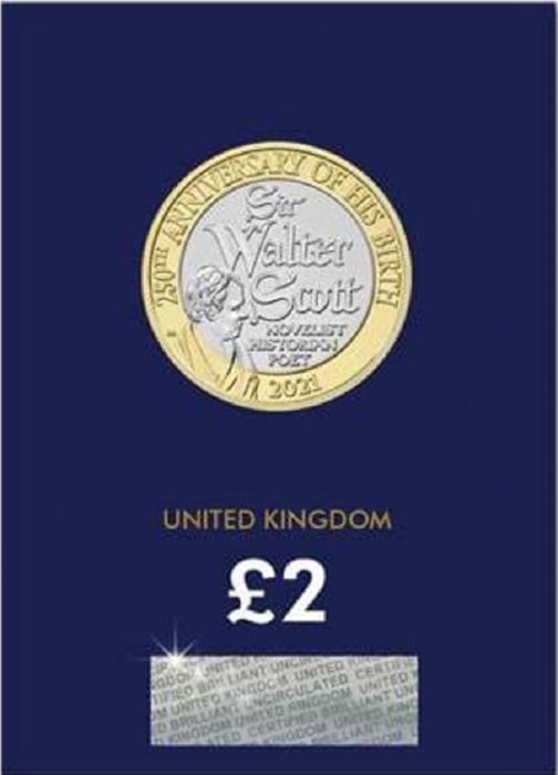 (2021) Монета Великобритания 2021 год 2 фунта &quot;Вальтер Скотт&quot;  Биметалл  Блистер