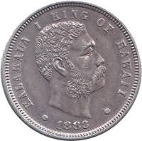 (1883) Монета Гавайские острова 1883 год 10 центов "Калакауа"  Серебро Ag 900  XF