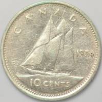 (1954) Монета Канада 1954 год 10 центов "Парусник"  Серебро Ag 800  XF