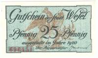 () Банкнота Германия (Веймар) 1920 год 0,25  ""   VF