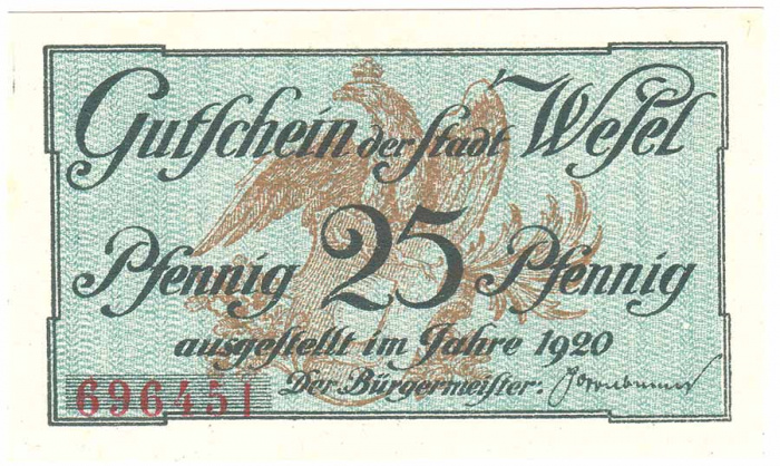 () Банкнота Германия (Веймар) 1920 год 0,25  &quot;&quot;   VF