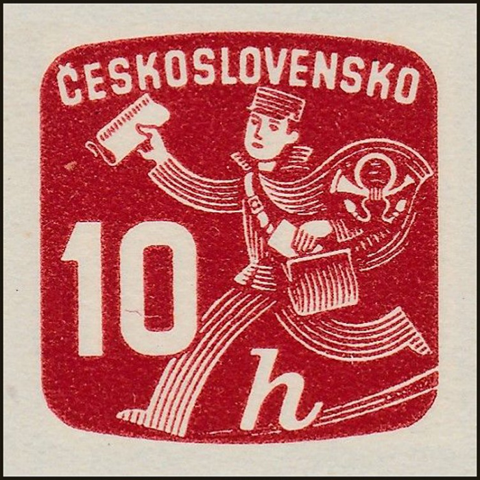 (1945-069) Марка Чехословакия &quot;Почтальон (Красно-коричневая)&quot; ,  III O