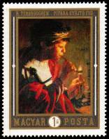 (1969-085) Марка Венгрия "Мальчик раскуривает трубку"    Картины голландских мастеров II O
