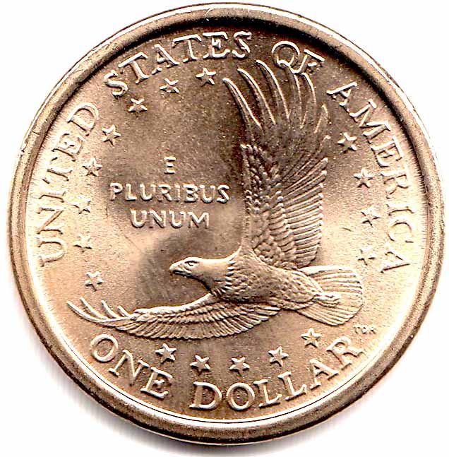 2001p Монета США 2001 год 1 доллар Орёл  Сакагавея Латунь  UNC