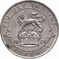 (1921) Монета Великобритания 1920 год 6 пенсов "Георг V"  Серебро Ag 500  UNC
