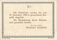 (№1920) Банкнота Австрия 1920 год "75 Heller"