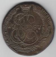 (1787, КМ) Монета Россия 1787 год 5 копеек "Екатерина II"  Медь  XF