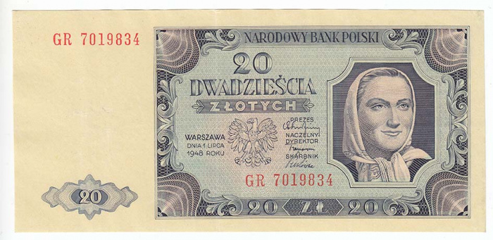 (1948) Банкнота Польша 1948 год 20 злотых &quot;Крестьянка&quot;   XF