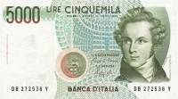 Банкнота Италия 1985 год 5 000 лир Винченцо Беллини   UNC