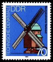 (1981-097) Марка Германия (ГДР) "Мельница Бахштедт"    Ветряные мельницы II Θ