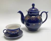 Чайник заварочный + чайная пара, Бронницы, кобальт, позолота