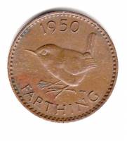 1950 Монета Великобритания 1950 год 1 фартинг Крапивник  Бронза  XF
