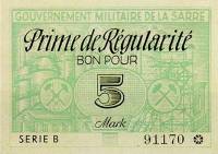 (№1947) Банкнота Саар 1947 год "5 Mark"