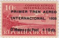 (№103) Марка Куба 1935 год "Маршрут HavannaMiami Полета", Гашеная
