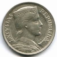 1932 Монета Латвия 1932 год 5 лат Милда  Серебро Ag 835  XF