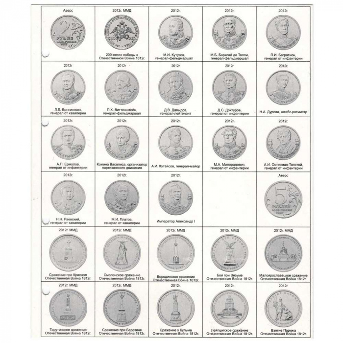 Дополнительный лист Оптима для монет 1812 года