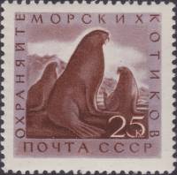 1960-078 Марка СССР Морские котики   Фауна СССР. Охрана ценных рыб и морских животных II Θ