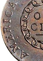 (1793, AMERICA, LIBERTY без точки) Монета США 1793 год 1 цент  1. Аверс цепь Медь  VF