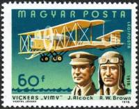 (1978-019) Марка Венгрия "Д. Алкок и Р. Браун"    75 лет моторного полета: летчики и самолеты II Θ