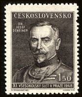 (1948-013) Марка Чехословакия "Й. Шайнер (Темно-коричневая)"    11 Сокол конгресс, Прага III Θ