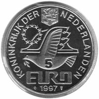 (№1997) Монета Нидерланды 1997 год 5 Ecu amp;"Euroamp;" (Йохан Ван Oldenbarnevelt)